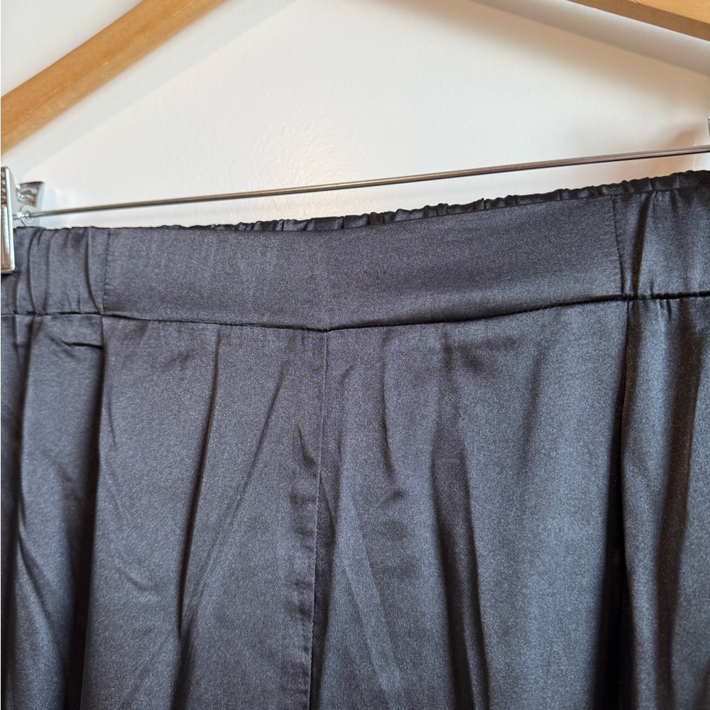 NWOT Black Satin Pajama Set with Ruffle Detail - Picture 7 of 10